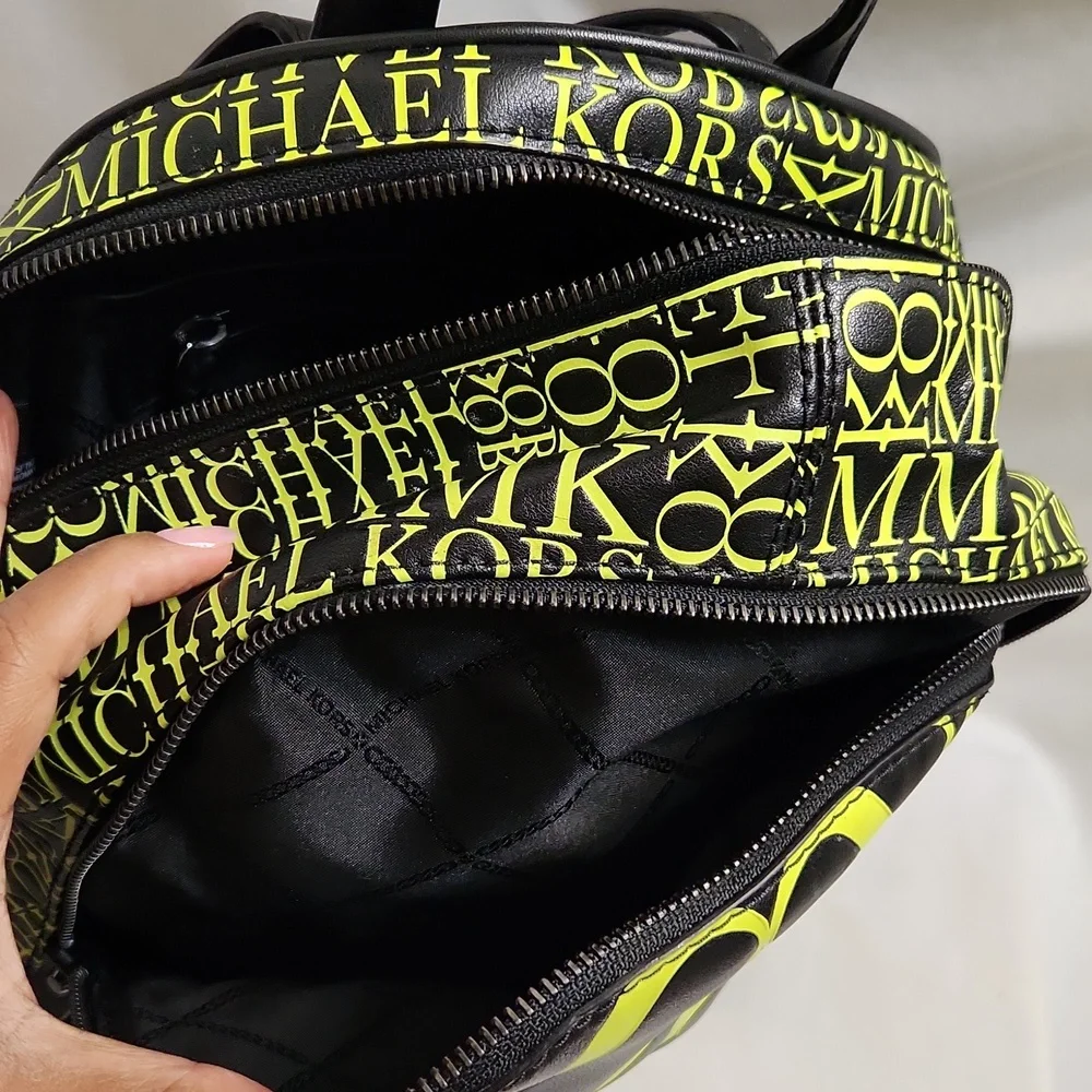 Michael Kors Rhea Medium Newsprint Print Logo Leather Backpack